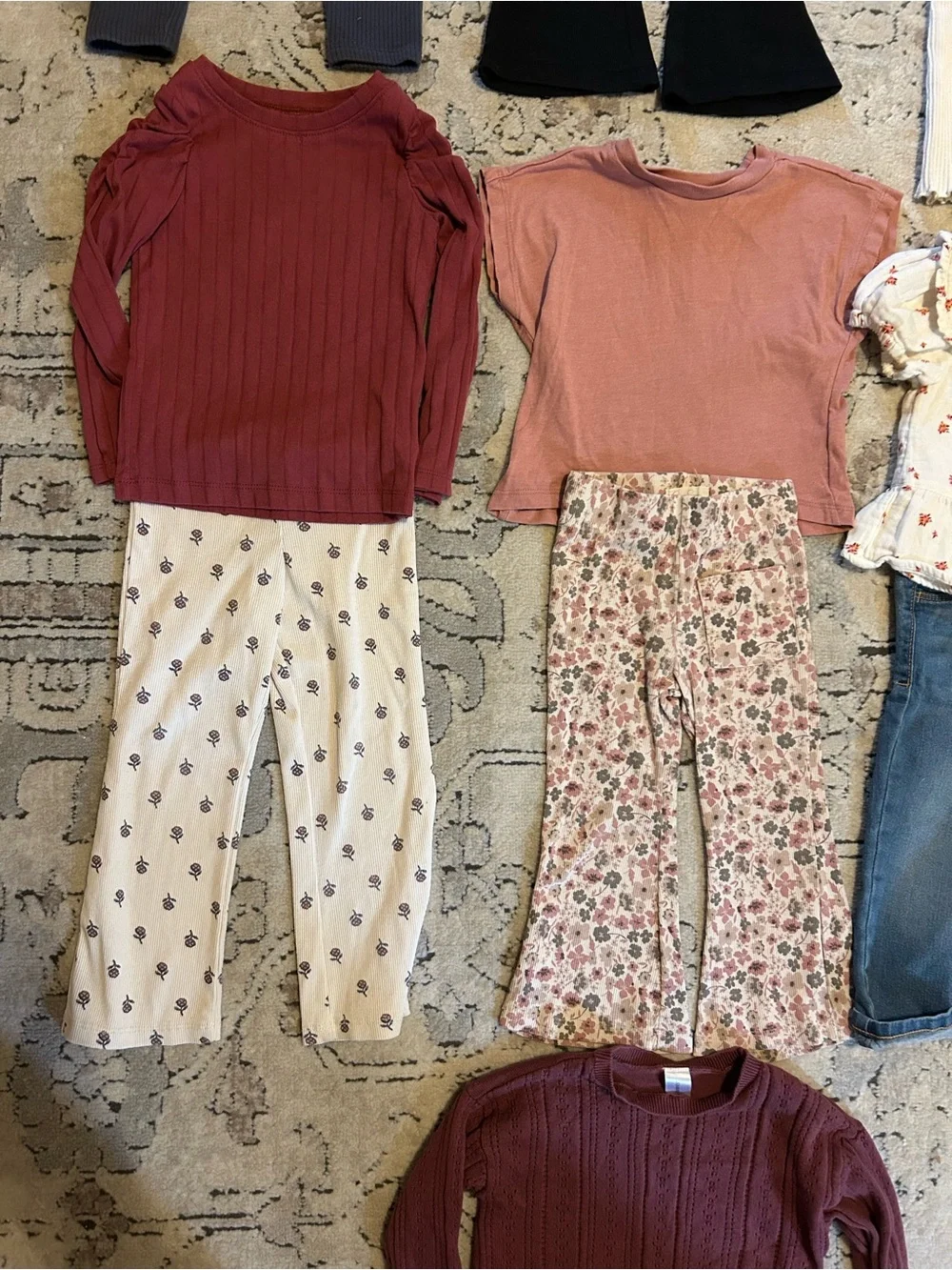 Mixed Girls' Outfit Bundle - Floral & Solid Tops with Pants